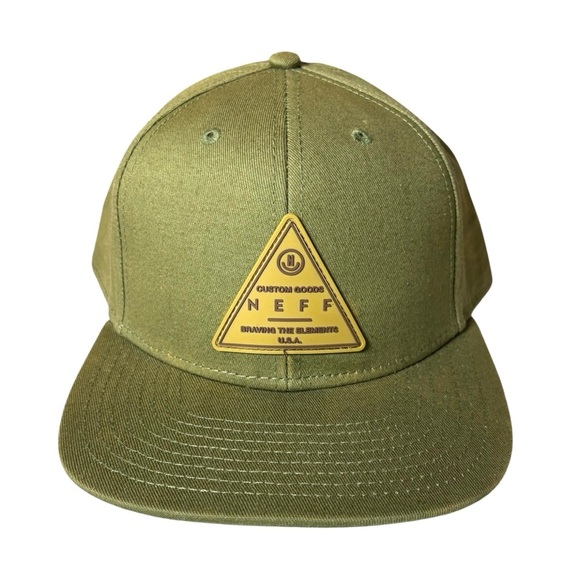 Neff Khaki Green Cap with Custom Goods Triangle Patch, SnapBack Unisex - Picture 2 of 6